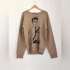 BRAND NEW JW ANDERSON INTARSIA KNIT SWEATER WITH POLICE GRAPHIC